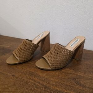 Steve Madden Brown Woven Block Heel Mules
